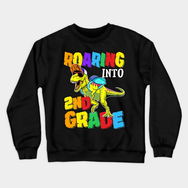 Roaring Into 2nd Grade Dinosaur Back To School Crewneck Sweatshirt by bunnierosoff21835